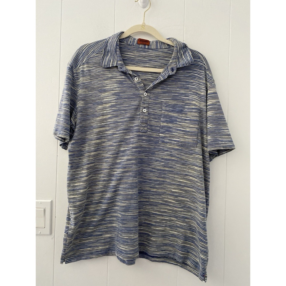 Missoni Men's Vintage Short Sleeve Knit Polo Shirt Size XL Fine Blue Striped